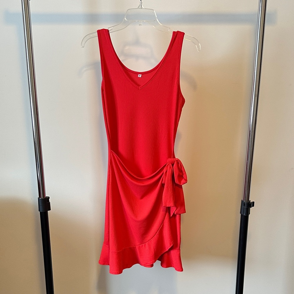 Red Sleeveless Tie-Waist Knit Dress